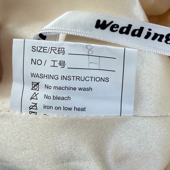 Creme Mini Length Spaghetti Strap Wedding Dress Sz 8 - Picture 2 of 5